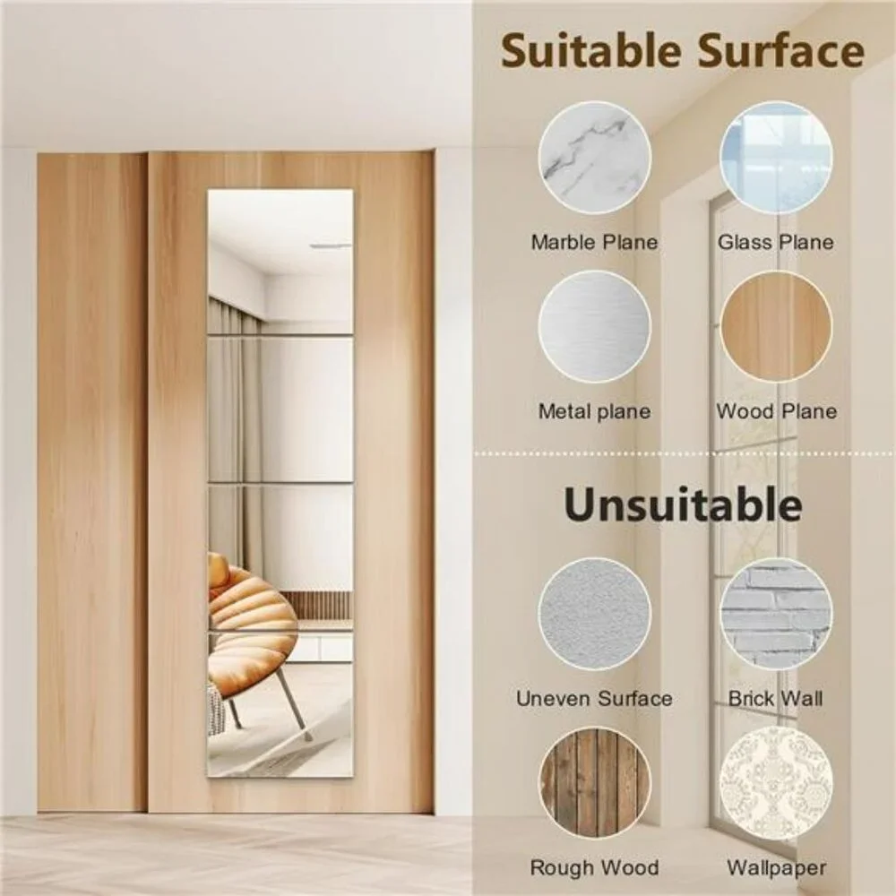 Acrylic Mirror Tiles Full Length Shatterproof Wall Mirrors for Bedroom Gym Door
